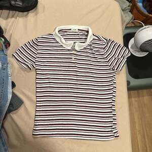 JJXX Burgundy Striped Polo Shirt in Cream